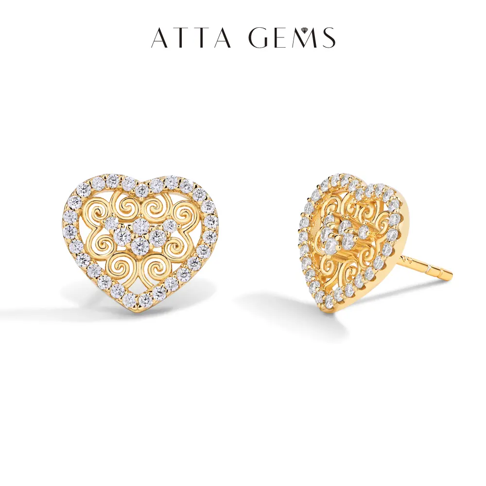 Women's Brilliant Heart-Shaped Synthetic Moissanite Stud Earrings, 1.2-1.5mm D VVS1 Special Style Fine Jewelry, Female Adult Wedding Gift E021, Brilliant Stud Earrings