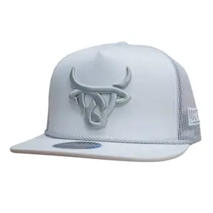 Lost Calf Unisex White Cattle Rope Flat Dark Grey Mesh Back Snapback Hat
