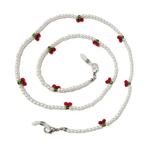 Elegant Necklace Style Eyeglass Chain Decorations With Vibrant Cherry Accent