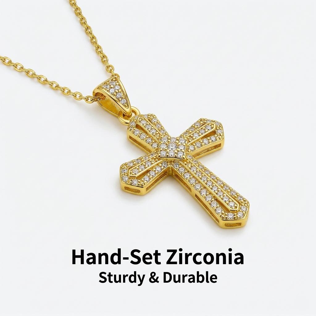 Cross diamond pendant necklace, adorned with shiny elements, an elegant religious accessory, suitable for use as a Thanksgiving gift, graduation gift, or daily wear. A Christian religious gift, suitable for men.