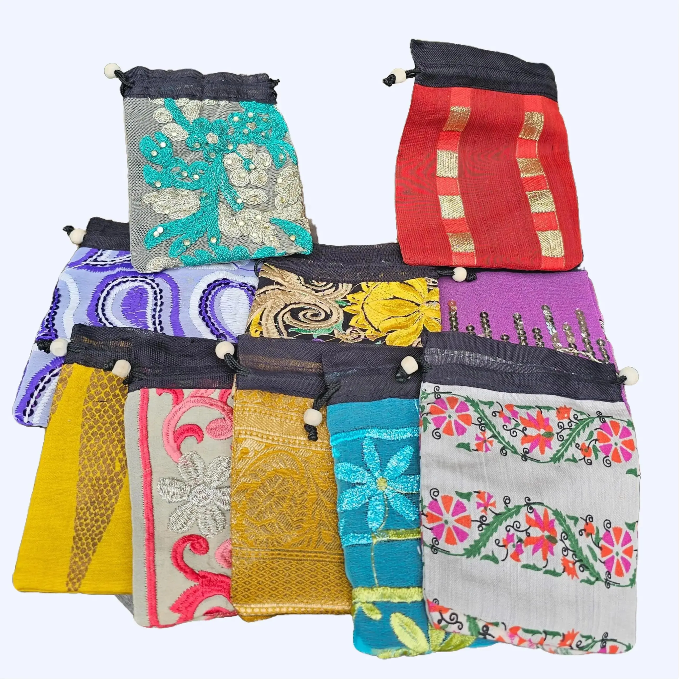 Tibetan Handmade Crystal Jewelry Pouch 5x3.75 Drawstring Gift Bag for Gemstones Herbs or Sacred Medicine Random Color Pattern Organiser