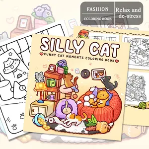 Silly Cat Coloring Book, a childhood art toy with fun cat scenes, Unique themed illustrations, comfortable coloring for all ages, suitable for Christmas and Halloween gifts, stress relief tools