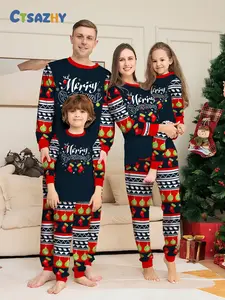 Family Matching Christmas Pajama Set, Merry Christmas Retro Style, Fitted Sleepwear for Holiday Season, Comfortable and Skin-Friendly