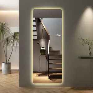 65x21in Aluminium Glass LED Lighted Wall Mounted Mirror, Waterproof Full Body Mirror with Dimming & 3-Color Lighting, Suitable for Bedrooms