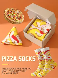 Autumn Winter Fun Pizza Socks Gift Box, Unisex New Season Gifts, Creative Food Design, Knitted Fabric, Soft Comfortable Long Thick Socks Thanksgiving/Christmas/Halloween/birthday present