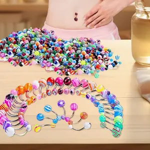 200pcs Bulk Colored Body Perforated Jewelry Mixed Colored Punctured Navel Ring Hot Girls belly tongue