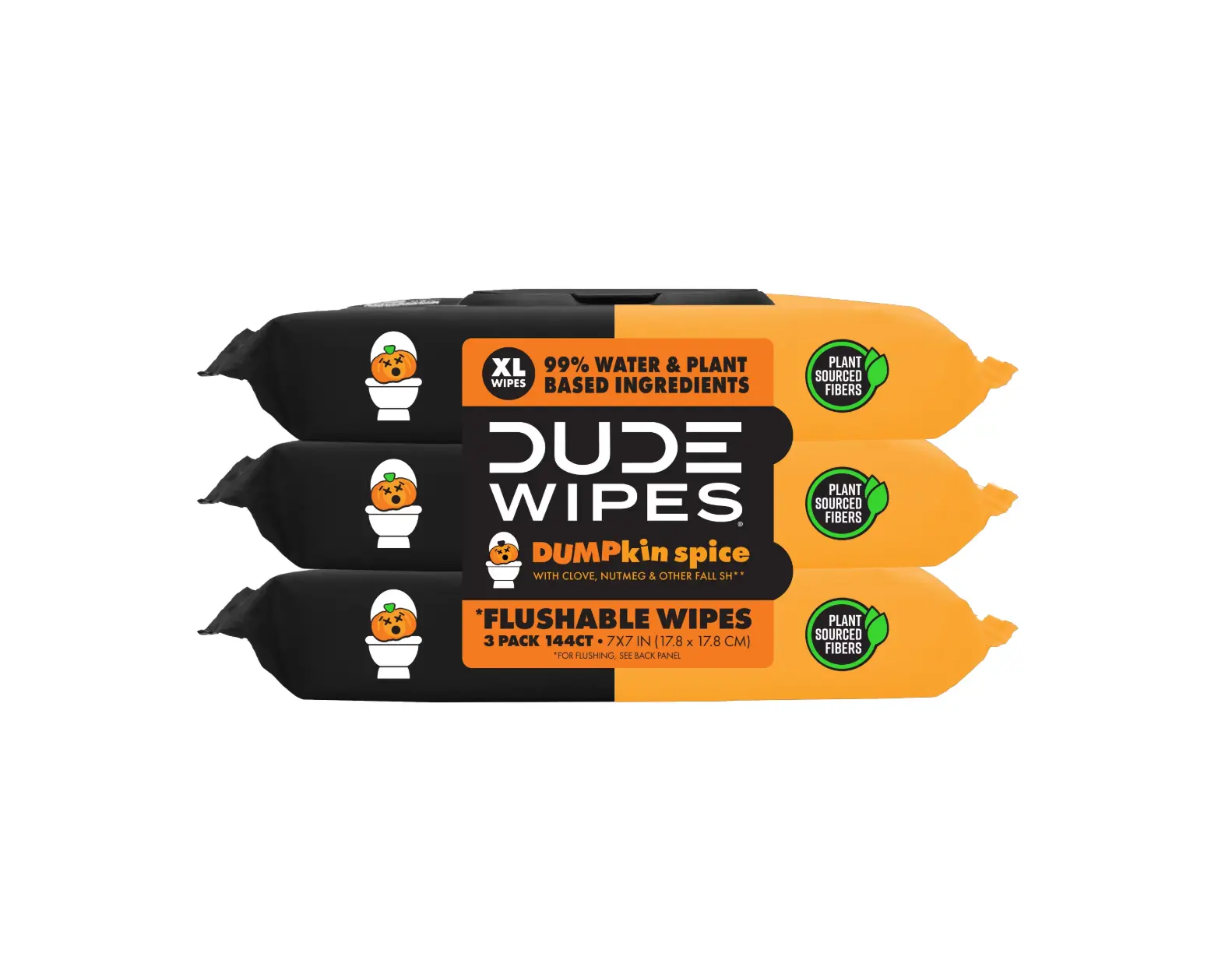 Pick Your Scent | DUDE Paper Flushable Wipes DUDE Wipes Limited Edition DUMPkin Spice, Extra Large Fall Scented Flushable Wet Wipes, 48 Count, 3 Pack (144 Total) Toilet