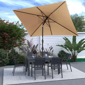 RoyalCraft 6.5 x 10FT Large Patio Umbrella, Outdoor Rectangle Umbrella with Aluminum Pole, Outdoor Table Market Umbrella with Crank, 6 Steel Ribs, Polyester Canopy for Patio Garden, Pool, Lawn, Backyard