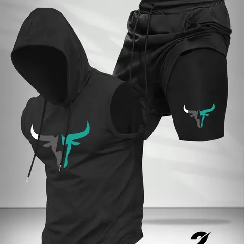 Men's Fashion 2-Piece Set, Cow Print Hooded Sleeveless Vest Top & Drawstring Waist Basketball Shorts, Summer Casual Wear, Active Outfit, Sportswear Set, Streetwear Tracksuit Set, Casual Sporty Set, Casual Sports Style