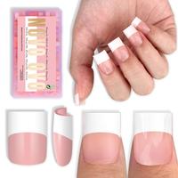 Short Sharp Square Wide White French Tip Baby Pink