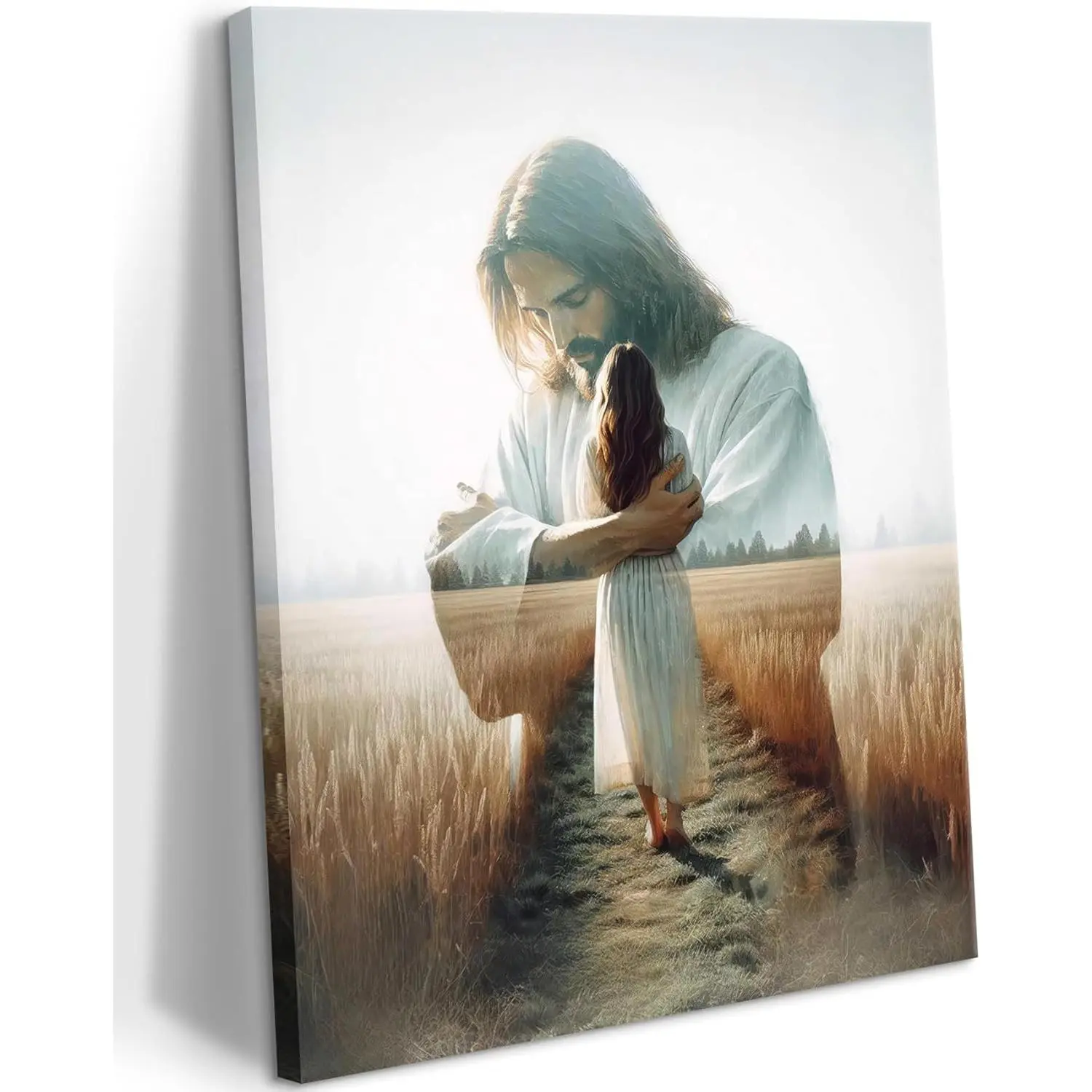 Jesus Hugging Woman Canvas Wall Art, Comforting Christian Easter Gift For Mom Daughter, Religious Bedroom Prayer Room Decor, Faith Poster
