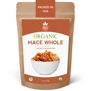 SPICY ORGANIC Mace Whole (Javantri) – 8 oz (227 g), USDA Certified Organic Mace Spice, 100% Raw, Non-GMO, Vegan, Gluten-Free – Enhance Dishes with Rich, Aromatic Flavor | Myristica Fragrans | Resealable Pouch.