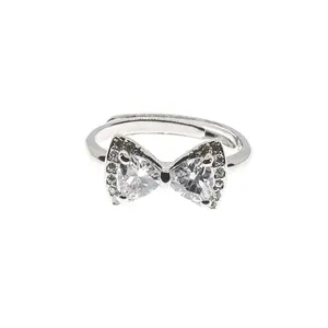 Silver Rhinestone Bow Ring