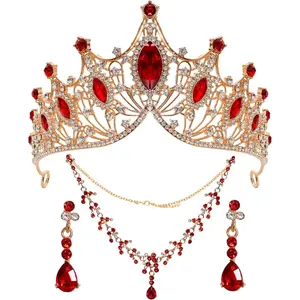 3 count Baroque  Crown Set - Tiara, Earrings, Necklace,  Headband - Black Rhinestone Princess Crown for Wedding, Bridal, Prom, Halloween Costume Accessories