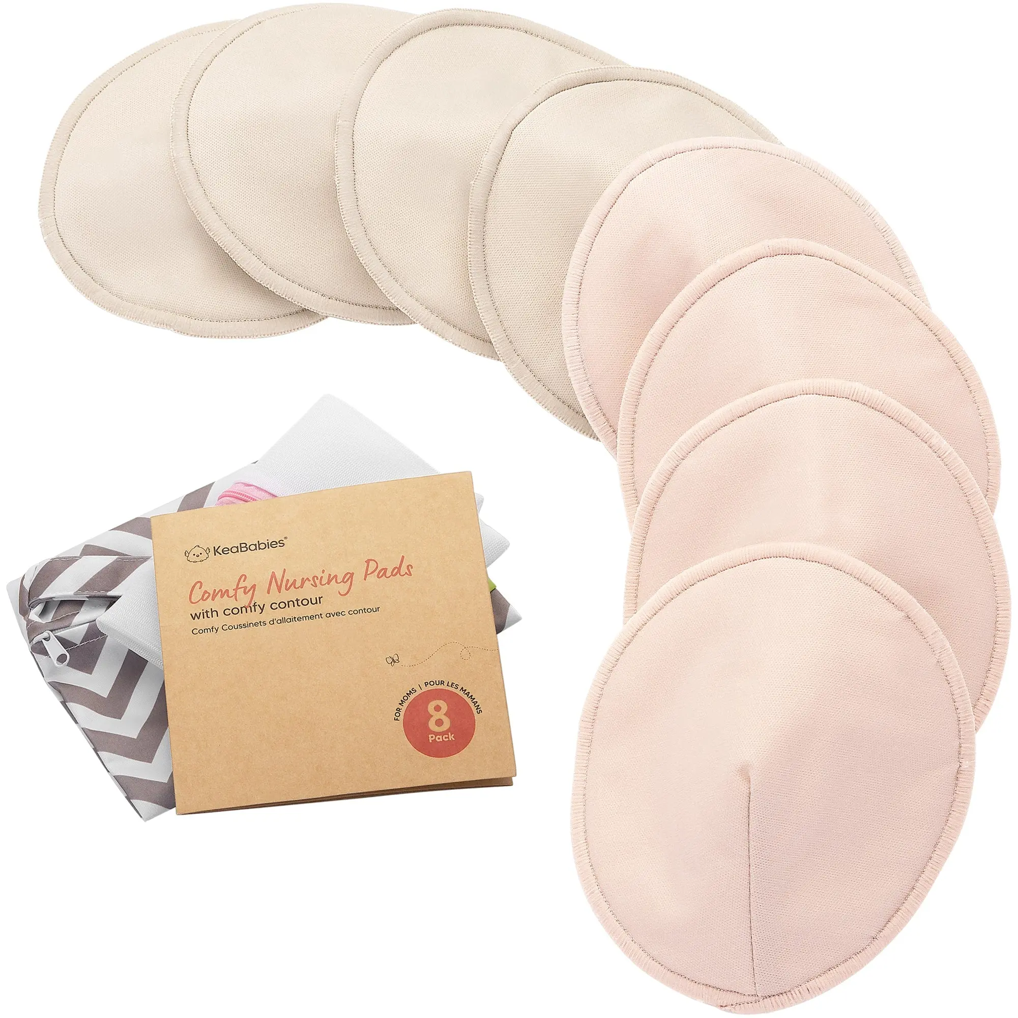 Organic Nursing Pads - 8 Washable Breast Pads for Breastfeeding, Wash Bag, Viscose Derived from Bamboo Reusable Nipple Covers for Breastfeeding Essentials, Soft & Absorbent