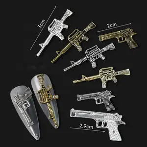 3D Nail Charm Rhinestone Gun Design Vintage Silver Gold 2pcs/bag