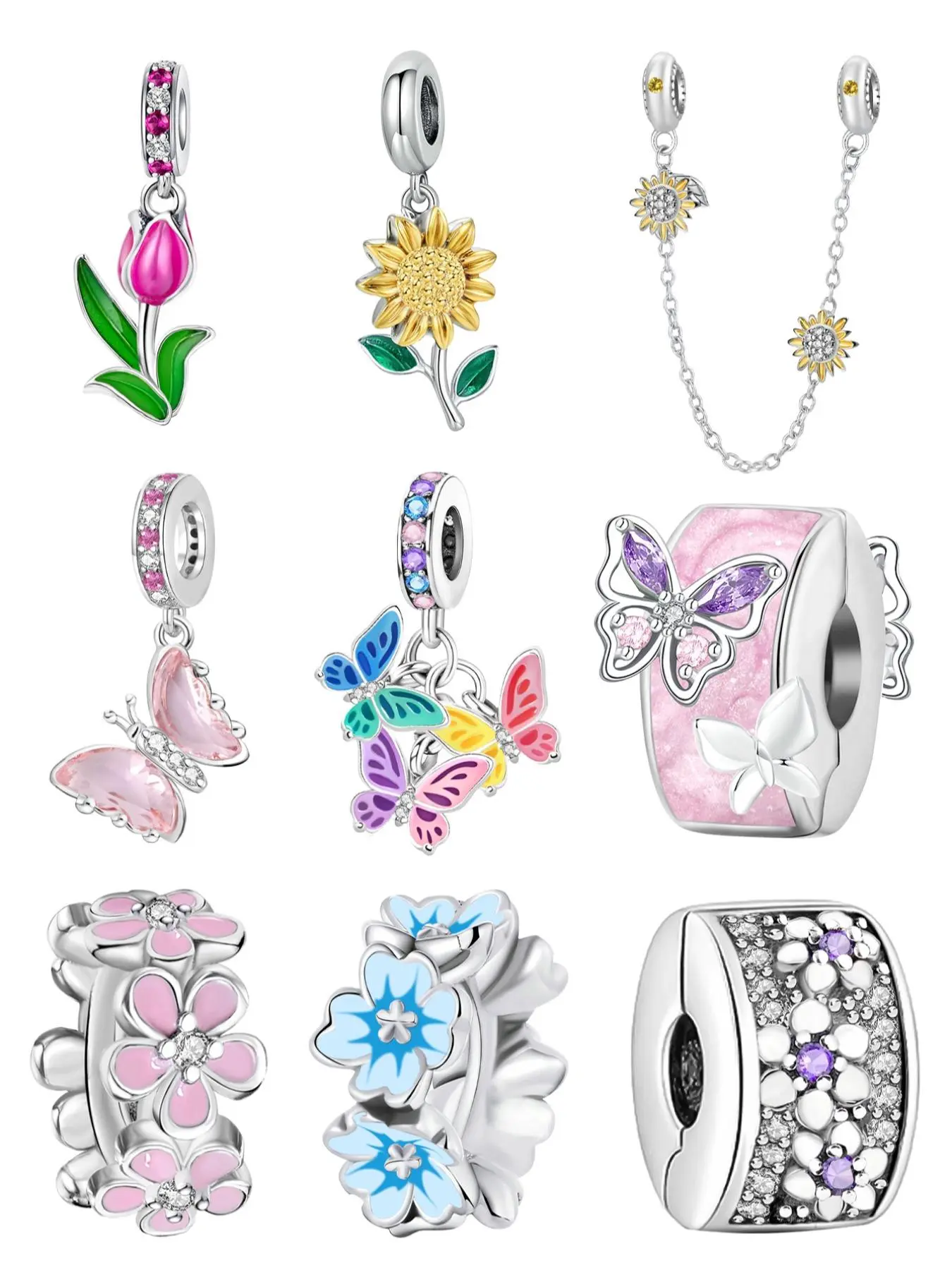 Tulip & Sunflower & Butterfly Design Charms, Fashionable Jewelry Making Accessories for Women & Girls, DIY Jewelry Accessories for Bracelet & Necklace Making
