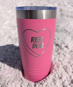 Reel Deal 20oz Stainless Steel Tumbler - Hot Pink Candy Heart Laser Engraved Drinkware with Insulated Lid Bottles Stylish
