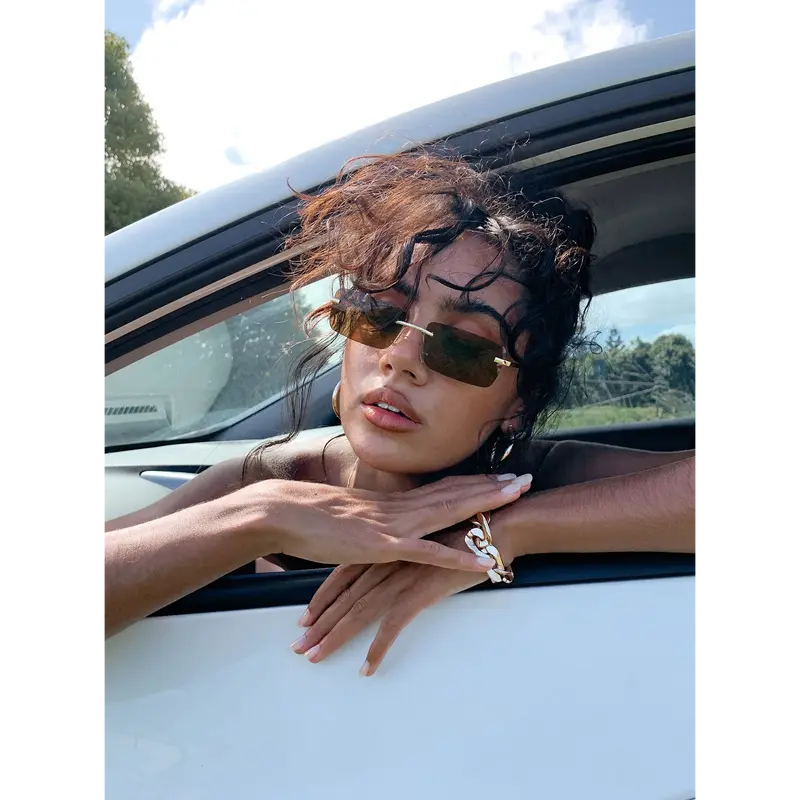 2025 Diamond Cut Rimless Square Sunglasses Unisex Luxury Rhinestone UV400 Shinny 2025 Rimless Diamond Cut Square Blue Lens Sunglasses Men  main image 3