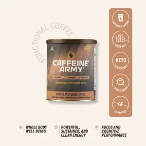 Caffeine Army Chocolate Fudge Flavor Functional Coffee with Time-Release Caffeine MCTs Collagen Adaptogens & Vitamins for Energy Focus Mood Beauty & Metabolic Support 22 Servings Sugar-Free Gluten-Free Keto-Friendly Beverage