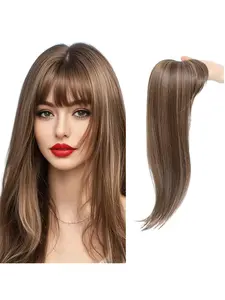 Women's Wig Block, 16 Inch Top Replacement Wig Pieces Air Bangs Volume High Layer Straight Women's Wigs Synthetic Hair Topper