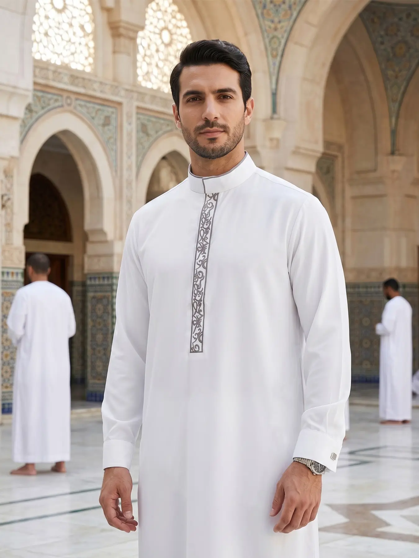 Islamic Traditional Men's Stand Collar Embroidered Robe, Fashionable Daily Wear, Ramadan Eid Festival Clothing, Perfect Gift