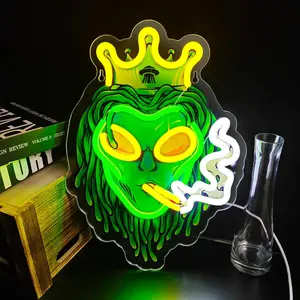 Green Alien Neon Signs LED Lights Crown  Alien Neon Lights LED Signs USB Dimmable Crown Alien LED Neon Lights Signs for Bedroom  Room Man Cave Bar Party Decor Teens  Birthday