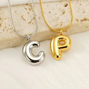 VEVE Bubble 26 English Letters Glossy Pendant Necklace Niche Versatile Gold-plated Titanium Steel Necklace Jewelry