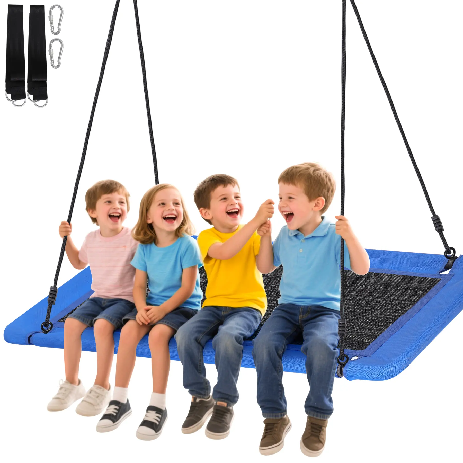 Segawe 60-Inch Blue Rectangular Tree Swing, Home Playground Equipment for Kids, Waterproof PP Fabric Seat, 2 Hanging Straps, 660 lb Weight Capacity, Steel-Enhanced Support