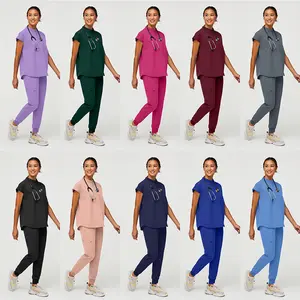 Women's Solid Basic Polyester-Spandex Workwear Scrubs Sets for Women - Elastic, Quick-Dry, Summer Lightweight Medical Uniforms for Dental Doctors, Operating Room Surgical Gowns