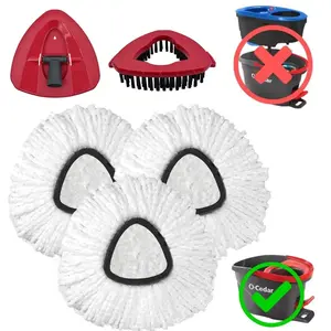 3 PACK Spin Mop Replace Head, Base, Mop Handle Replacement for OCedar EasyWring 1 Tank System - Include 3 Microfiber Refills, 1 Head Cover and 1 Scrubber(Hide inside)