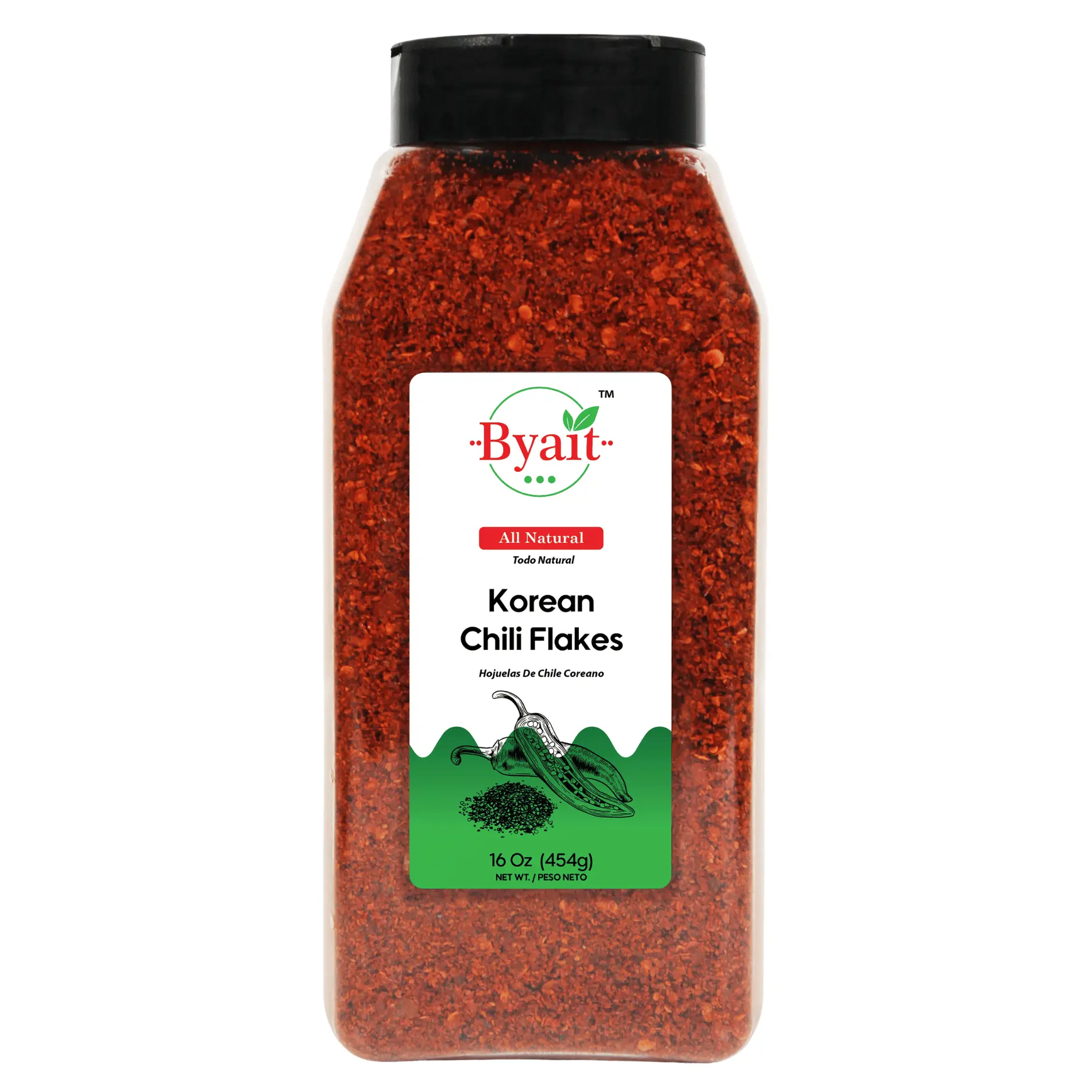 Byait Gochugaru Korean Chili Flakes 16 Oz (1 LB), Medium Hot, 100% Pure Red Chili Pepper Flakes for Authentic Korean Cooking, Kimchi, Chili Oil, and Seasoning