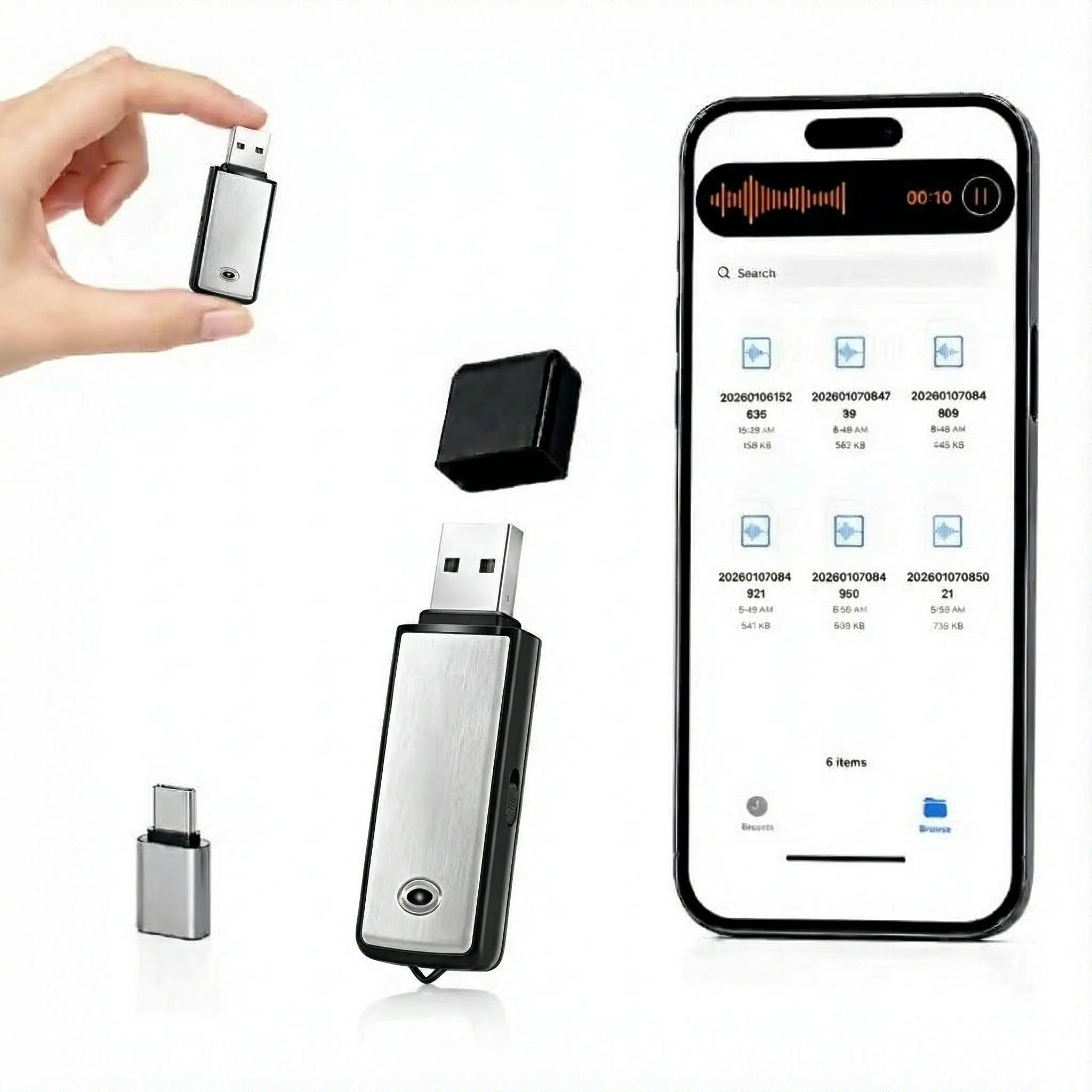 USB Flash Drive Portable Voice Recorder - Audio Capture, Voice Activation, Smart Noise Reduction, Scheduled Recording, Auto Save - Cool Gadgets for Business Meetings (Includes Portable, Recording, Self-Recording Variants), Portable Voice Recorders