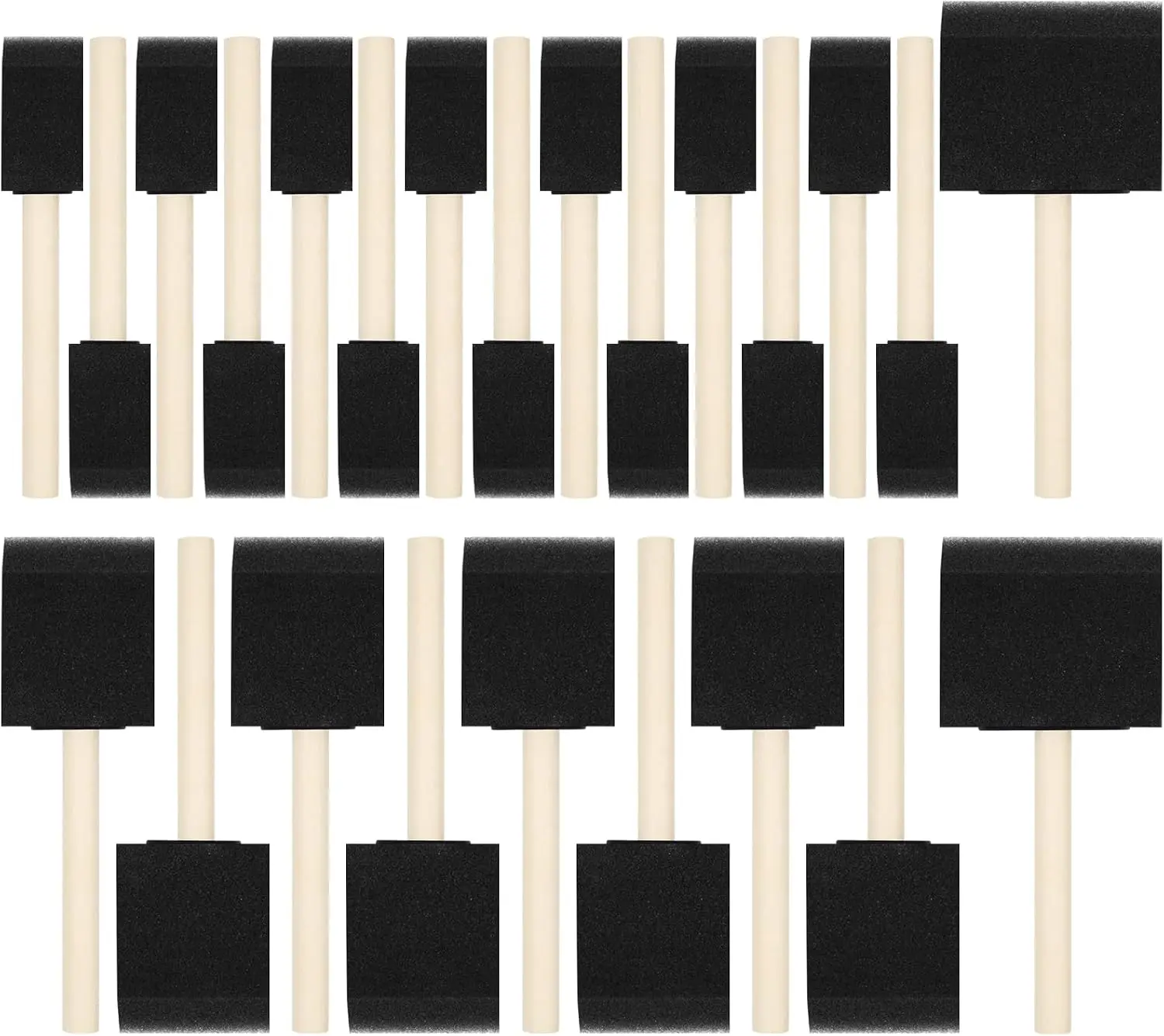 24 Pcs Round Foam Paint Brushes with Wood Handles, 1-in, 2-in & 3-in Sizes for Home Improvement Staining, Varnishing & DIY Craft Projects