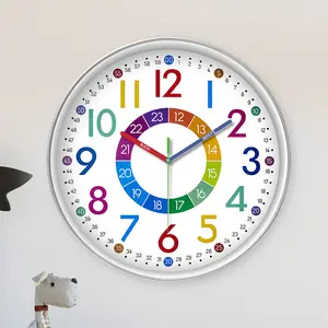 Silent Learning Wall Clock with Colorful Letter Number Hands, Ideal for Living Room Bedroom School Home Office Decoration, Creative Decorative Clock, Silent Analog Clock