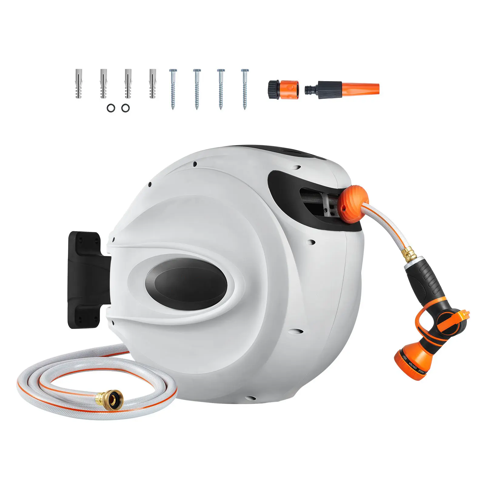 Retractable Hose Reel Water Hose Reel 100'x1/2" 180° Swivel Wall-Mounted，With hose guidance to prevent tangling, it won't freeze in winter or crack in summer