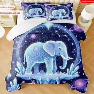 3 pcs, 2D Flat Print Celestial Elephant Bedspread Set, Soft and Comfortable, Multiple Sizes Available, Suitable for Gifting and Daily Use, Ideal for Creating a Cozy Home Atmosphere(1 bedspread , 2 pillowcases)