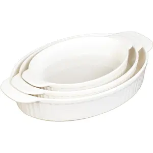 Glad Baking Dish Set, 3pc - Oval Stoneware for Oven and - Nesting Set with Handles (11.5'', 10'', and 8.5''), Dishwasher Safe