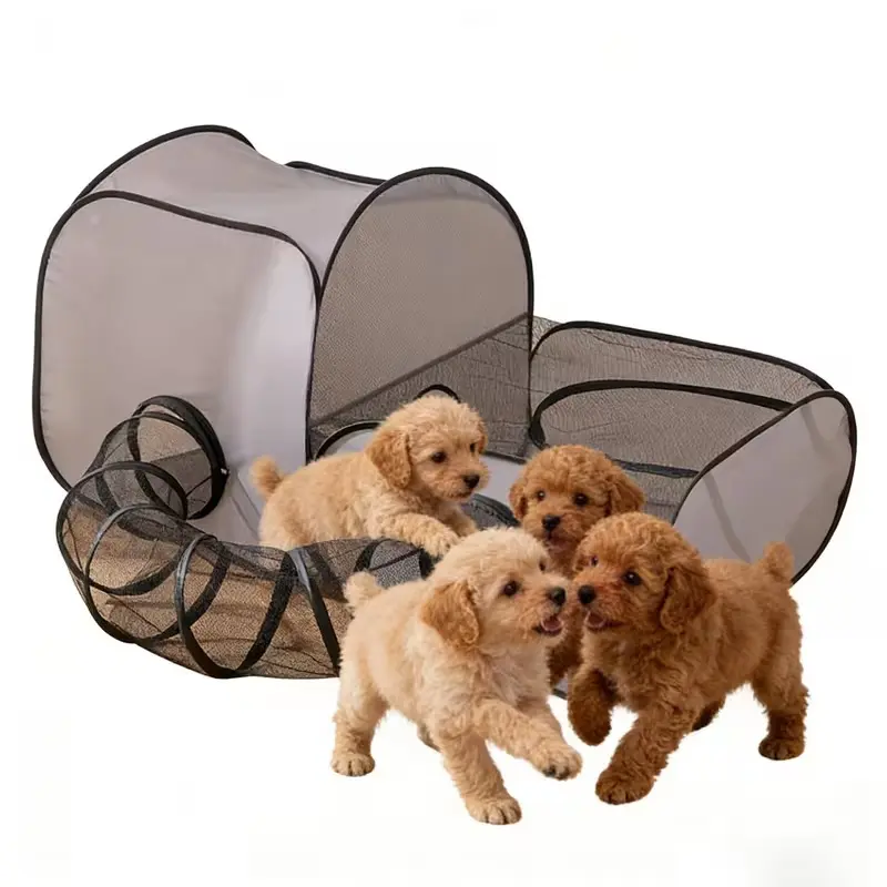 3-in-1 Pet Playpen for Cats Dogs With 360° Tunnel Soft Mesh Breathable No Assembly Instant Open Includes Storage Bag Durable Cat House Spacious Multi-Layer Indoor Outdoor Camping Travel Home