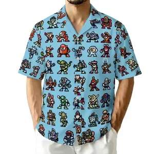 Hot Summer 2026 Retro Pixel Robot Character Hawaiian Shirt, Classic Game Inspired Summer Button Up Shirt
