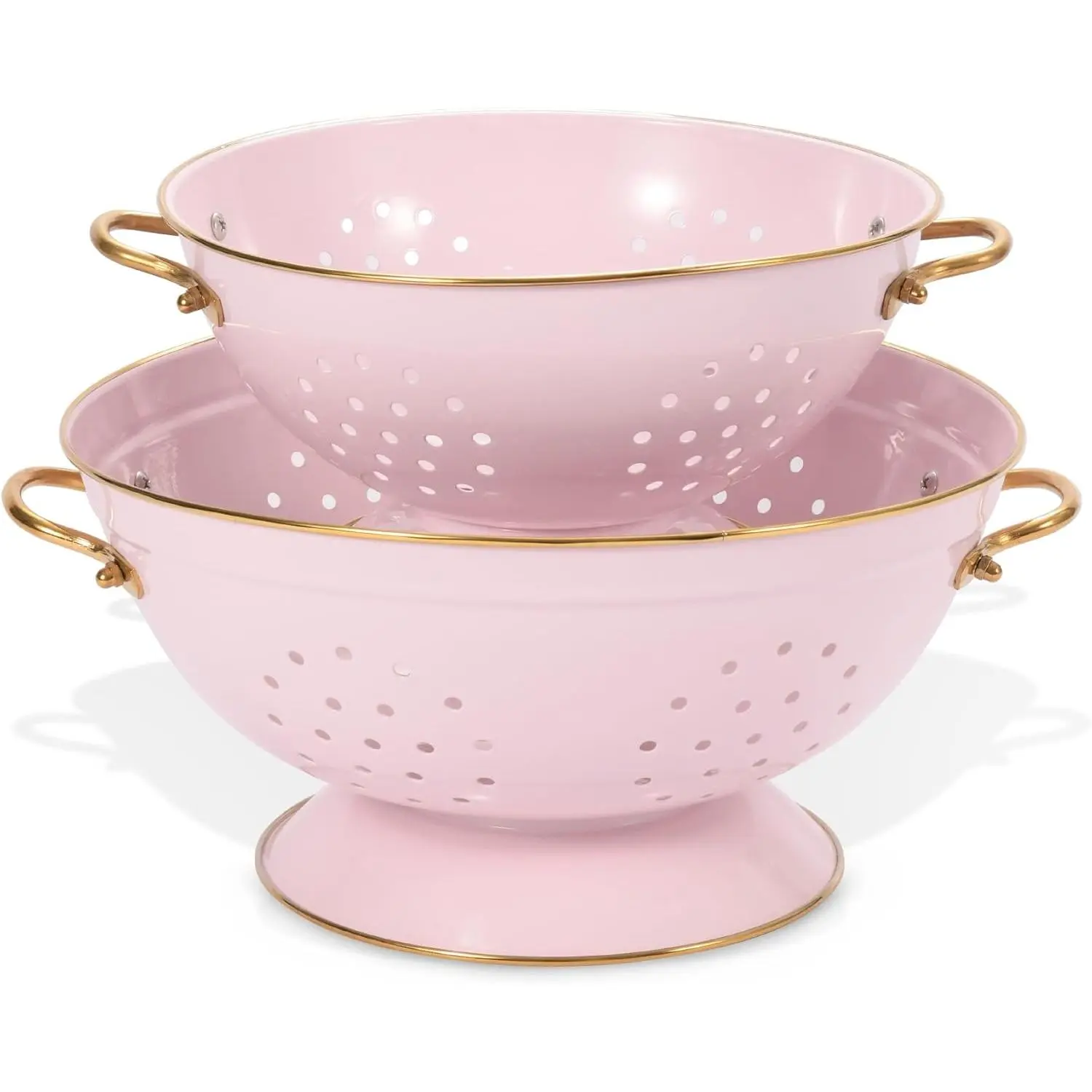 2-Size Food-Safe Metal Colander Set (3.5qt & 5qt) - Sturdy Powder-Coated Kitchen Utensil with Handles, Self-Draining Solid Base & Holes for Pasta Veggie Preparation, Two Sizes