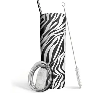 20 Oz Insulated Modern Zebra Stripe Vacuum Flask, Lightweight Round Lid-Included Drinkware, Portable Cute Coffee Tumbler, Unique Women's Birthday Gift, Flasks