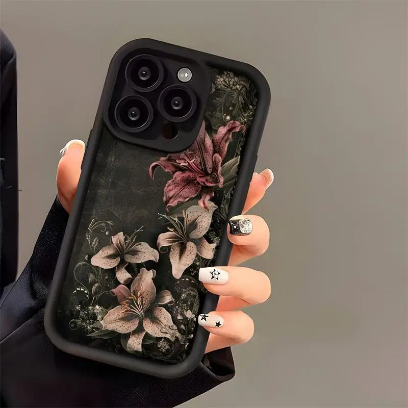 Decadent Lily Pattern TPU Casing - Shockproof, Stain-Resistant, Soft Cellphone Cover for iPhone 11,12,13,14,15,16,17 (Pro, ProMax, Plus) | Handheld Devices Accessory, Iphone 13