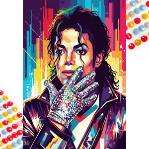 5D DIY Full Drill Round Diamond Painting, Diamond Art Painting Kit, Diamond Painting Kits with Colorful Gloves, Bright Background, Black Jacket, Mosaic, Canvas, Home Wall Décor, Suitable for Halloween, Christmas, Birthday Gifts