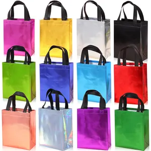 Colorful Gift Bag, 12pcs/set Reusable Gift Bag with Handle, Waterproof Laser Shopping Bag, Party Bag, Goodie Bag for Wedding Birthday Party, Party Favors Assortment, Party Favor Packs