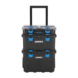 HART Stack System Mobile Tool Storage and Organization Set, Black and Blue Rolling Tool Box with Stackable Modular Design, Heavy Duty Portable Tool Organizer for Garage, Workshop, Construction Site and Home Use