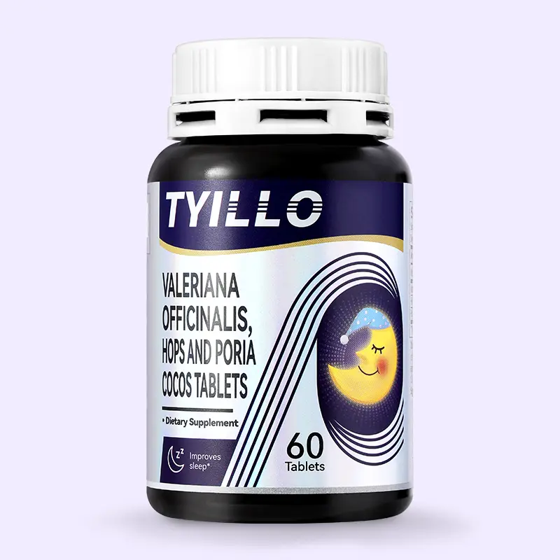 Tyillo Valerian Hops Poria Tablets 60 Count Natural Sleep Support for Adults Calming & Relaxation Aid US Made FDA Certified - Healthcare