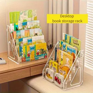 Acrylic Bookshelf Organizer, 3-Tier & 5-Tier Desktop Storage Rack for Books Magazines, Staircase Design Bedside Reading Stand