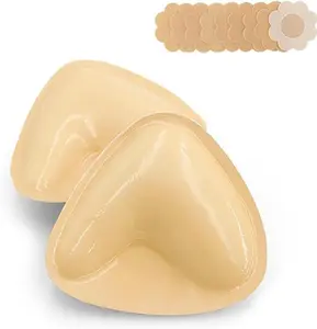 Triangle Silicone Push Up Bra Pads, Reusable Skin-Safe Waterproof Inserts, Smooth Seamless Invisible Coverage for Tops, Dresses, Wedding Gowns & Bikinis, All-Day Secure Fit for A-D Cups | FREE Gift: 10 Flower Nipple Covers Womenswear Bra Padding