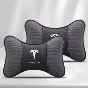 Corduroy Leather Car Headrest Neck Support, Seat Pillow for Tesla Model 3 S X Y Roadster, Protective Neck Accessory